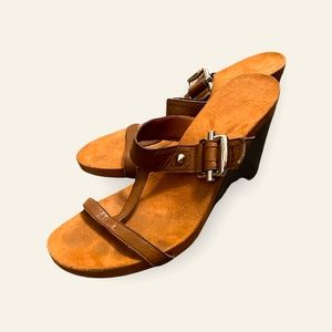 NINE WEST  Leather Strap Slip On Sandal Wedge